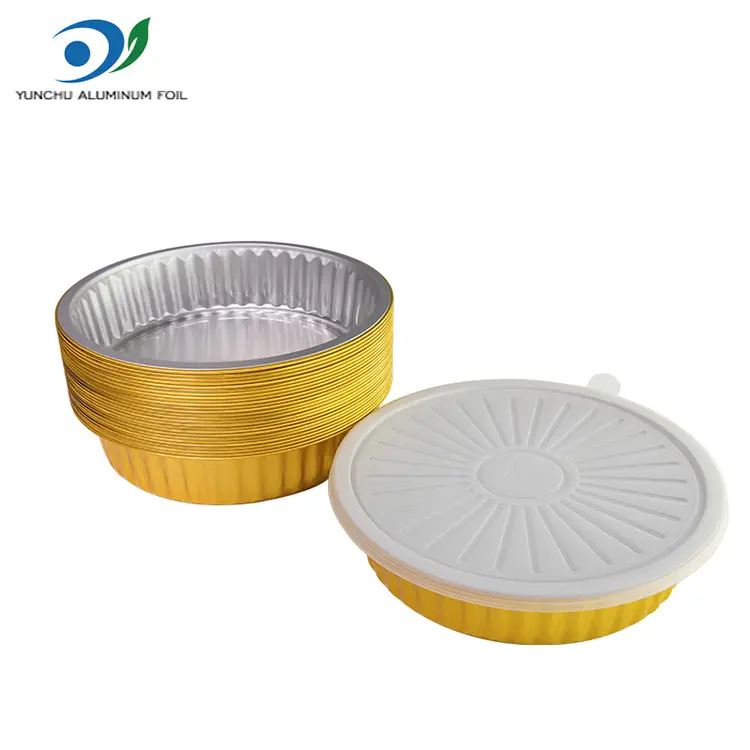 일회용 바베큐 트레이 황금 라운드 알루미늄 호일 용기 일회용 바베큐 트레이 황금 라운드 알루미늄 호일 용기