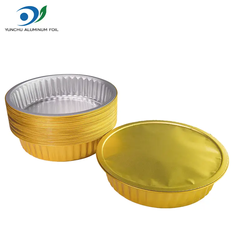 일회용 바베큐 트레이 황금 라운드 알루미늄 호일 용기