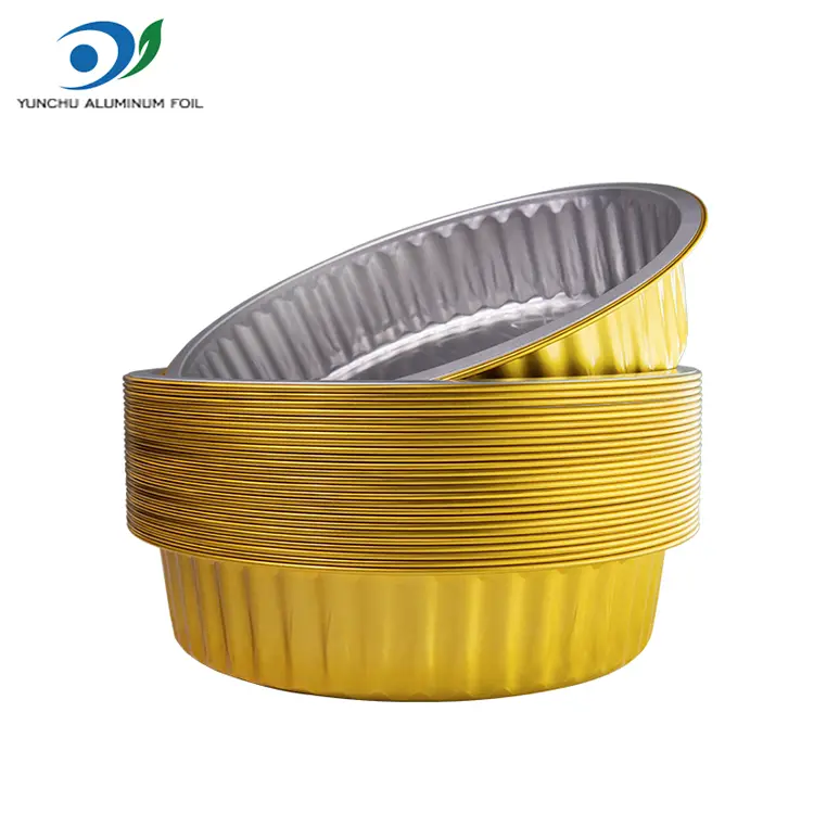 일회용 바베큐 트레이 황금 라운드 알루미늄 호일 용기