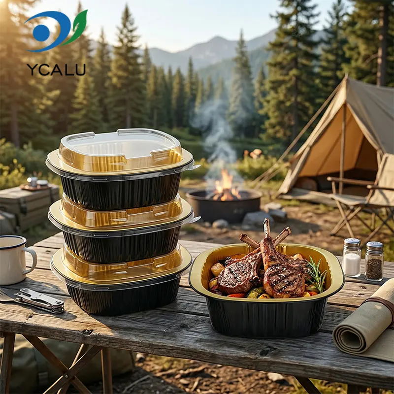 일회용 바이노럴 사각 상자 블랙 골드 알루미늄 호일 용기