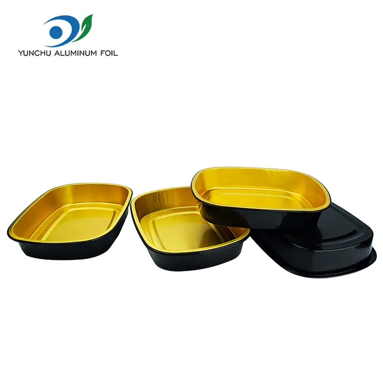 일회용 블랙 골드 베이킹 트레이 직사각형 알루미늄 호일 용기