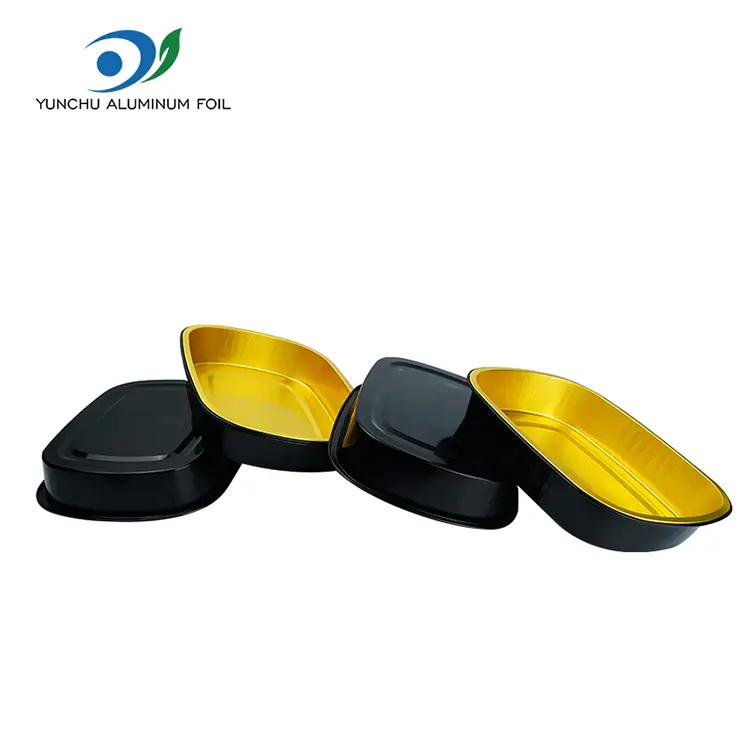 일회용 블랙 골드 베이킹 트레이 직사각형 알루미늄 호일 용기