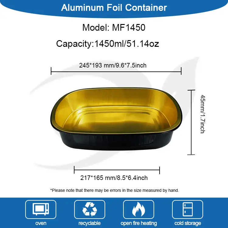 일회용 블랙 골드 베이킹 트레이 직사각형 알루미늄 호일 용기