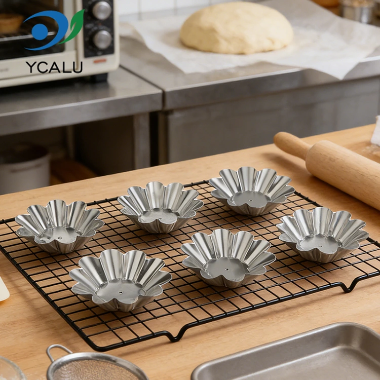 일회용 국화 에그 타르트 트레이 실버 알루미늄 호일 식품 용기