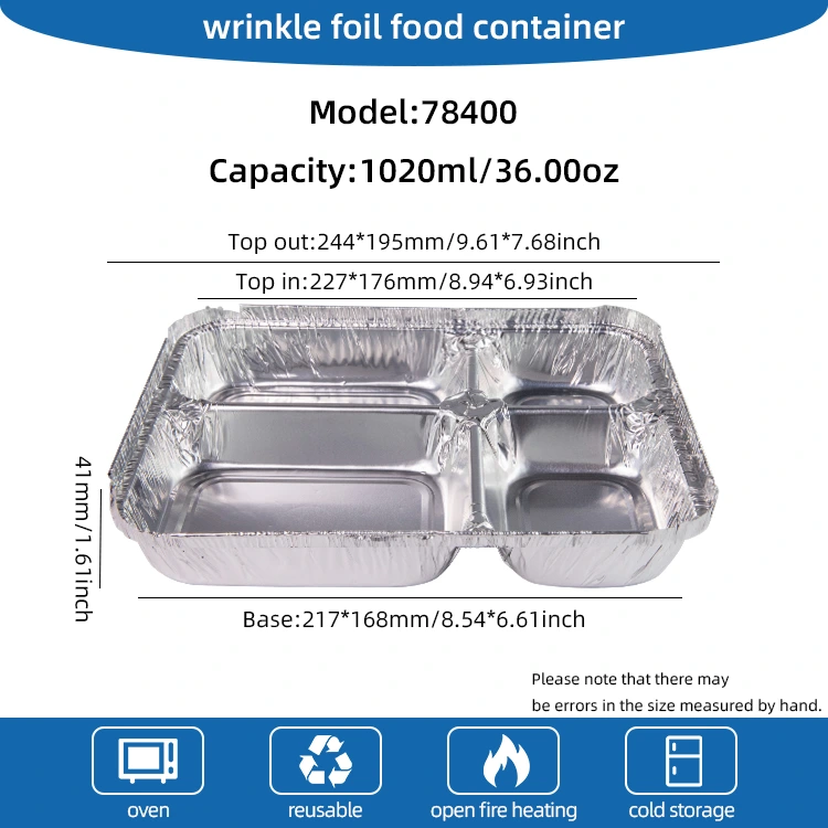 일회용 다중 구획 패스트 푸드 실버 알루미늄 호일 용기