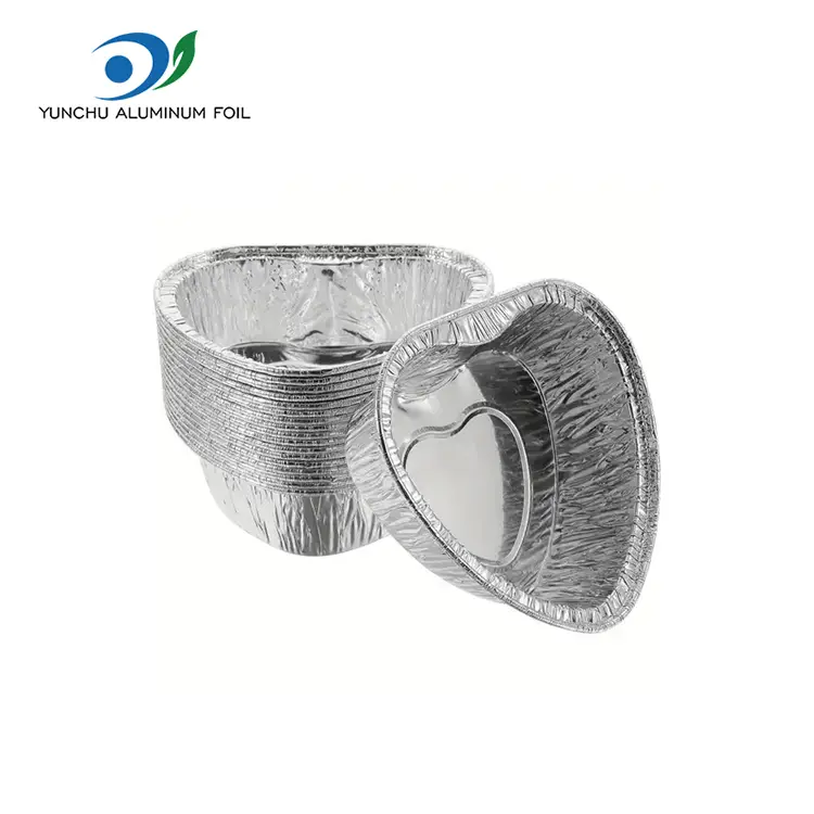 하트 모양 케이크 에어 프라이 실버 알루미늄 호일 용기 하트 모양 케이크 에어 프라이 실버 알루미늄 호일 용기