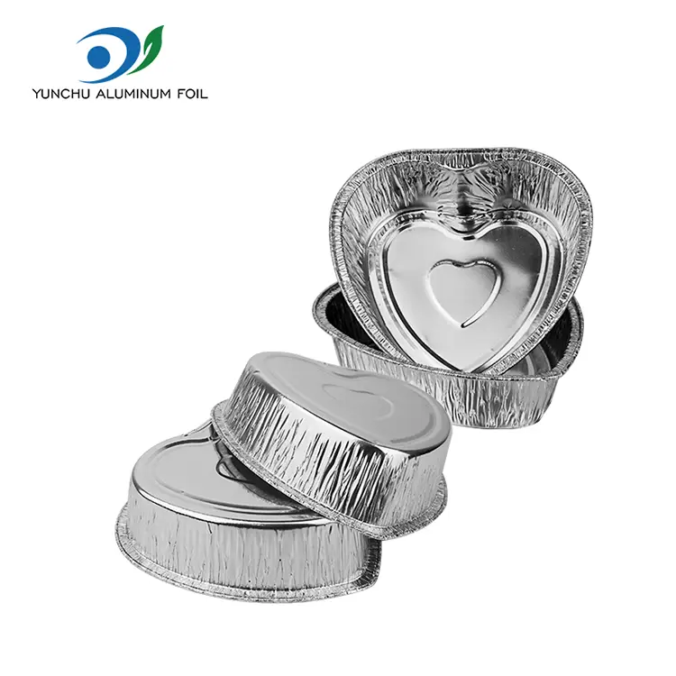 하트 모양의 테이크 아웃 케이크 실버 알루미늄 호일 용기