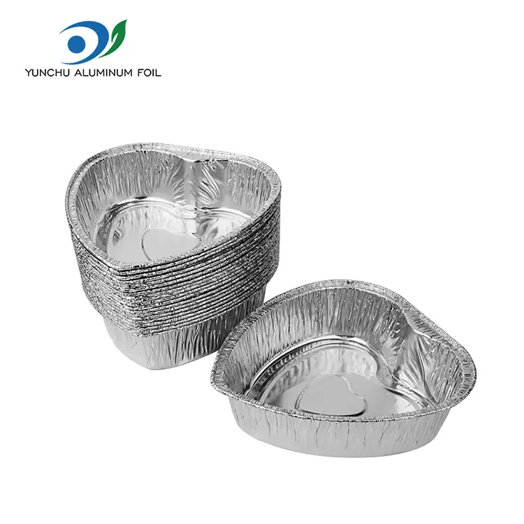 하트 모양의 테이크 아웃 케이크 실버 알루미늄 호일 용기
