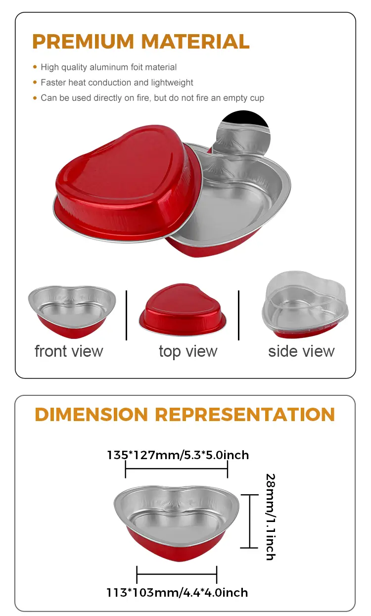 Heart-shaped cake baking Smoothwall Aluminum Foil Containers