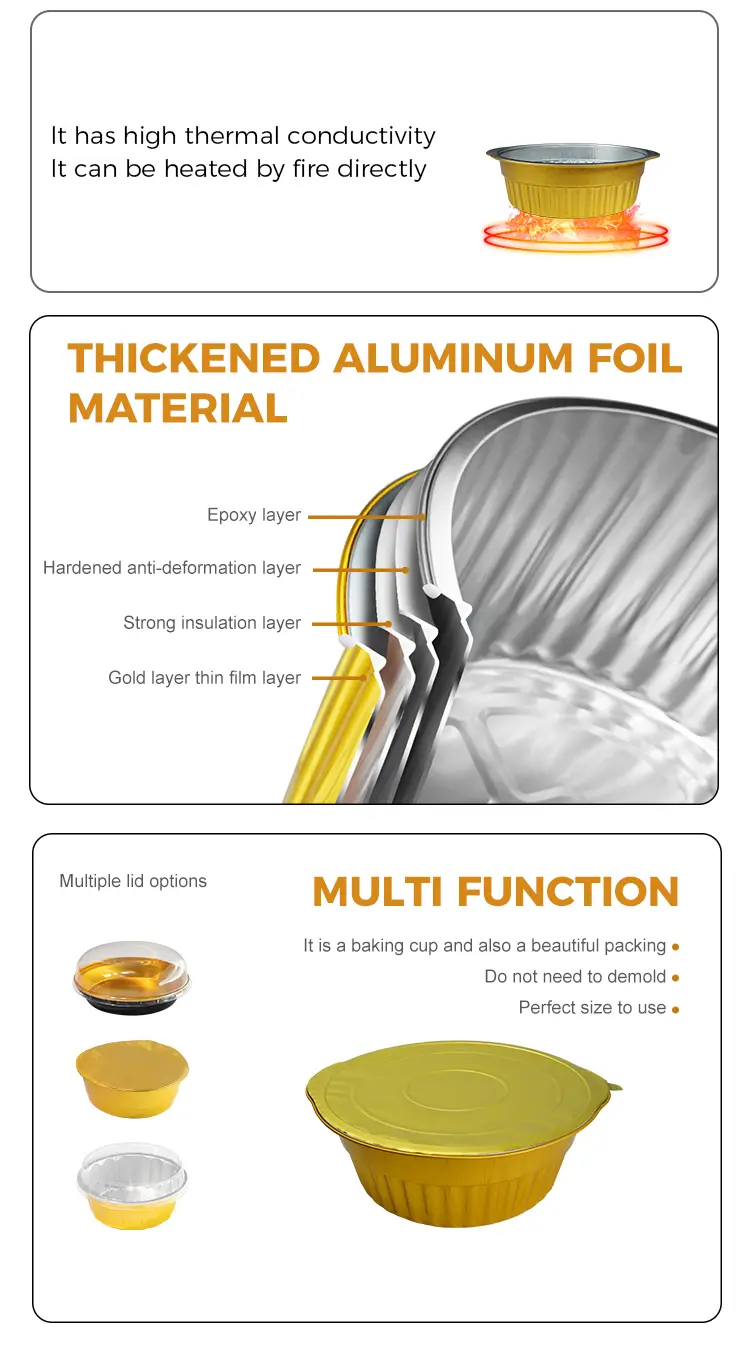 Disposable hot pot Golden Round Aluminum Foil Containers