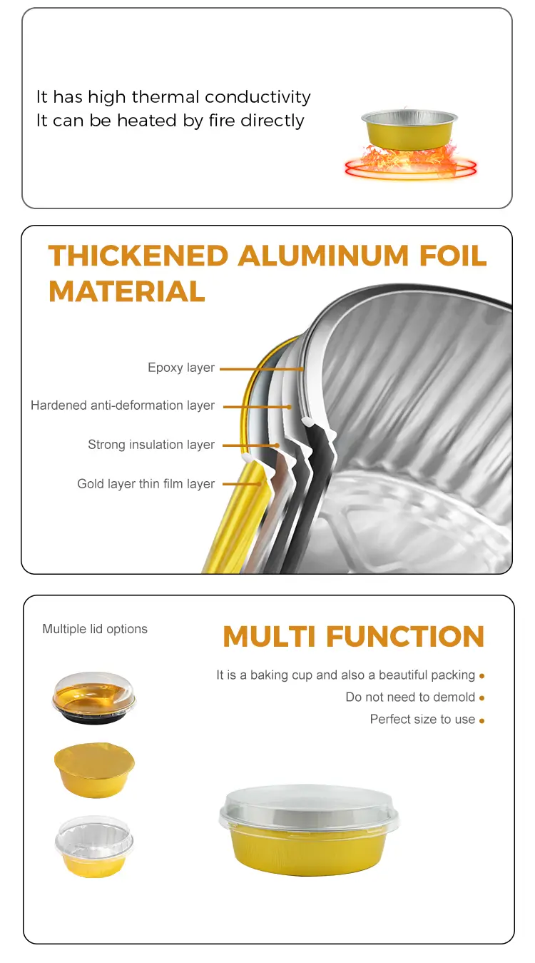 Disposable baking packaging round Smoothwall Aluminum Foil Containers