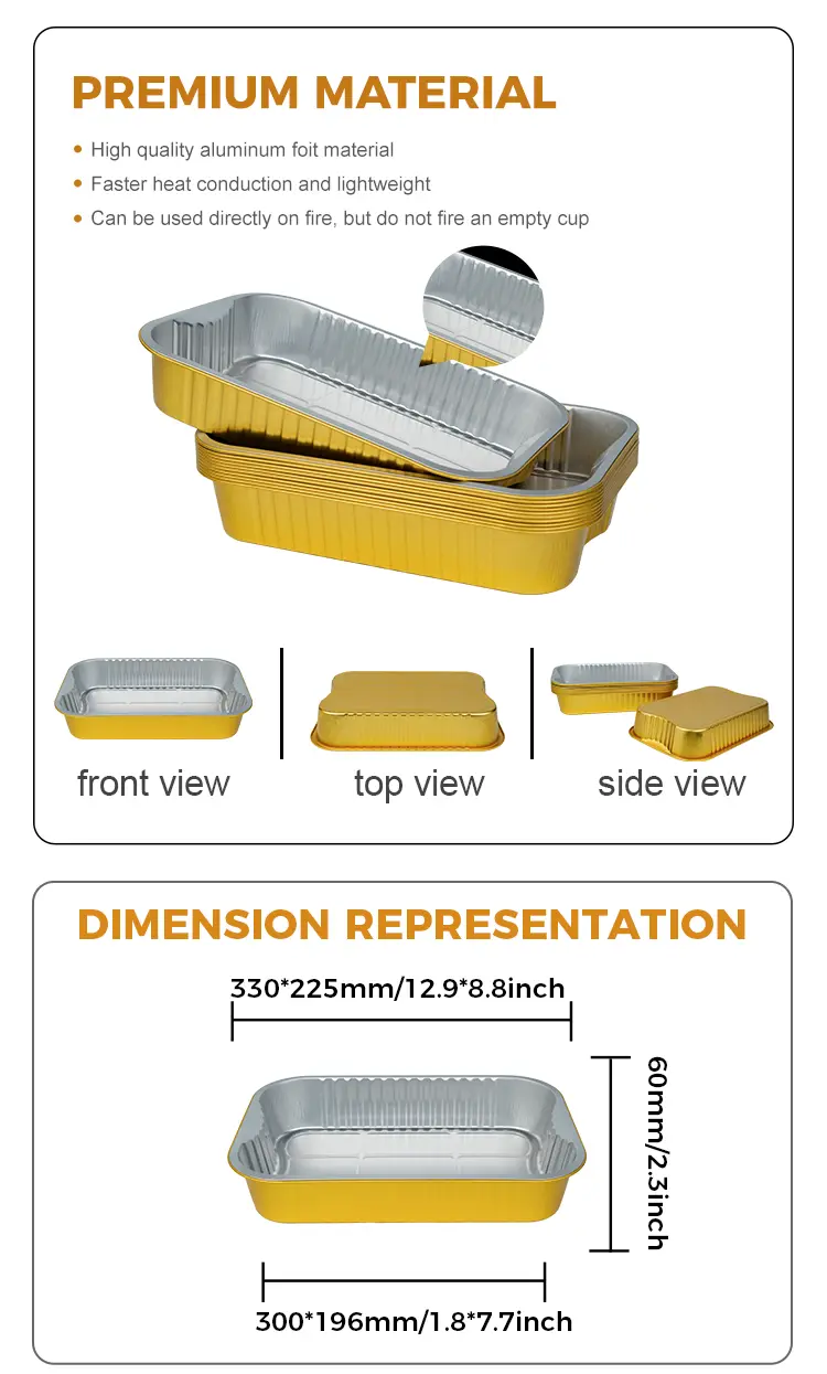 Disposable Takeaway baking trays Golden Aluminum Foil Containers