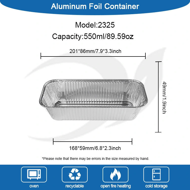 직사각형 에어 프라이어 테이크 아웨이 실버 알루미늄 호일 용기