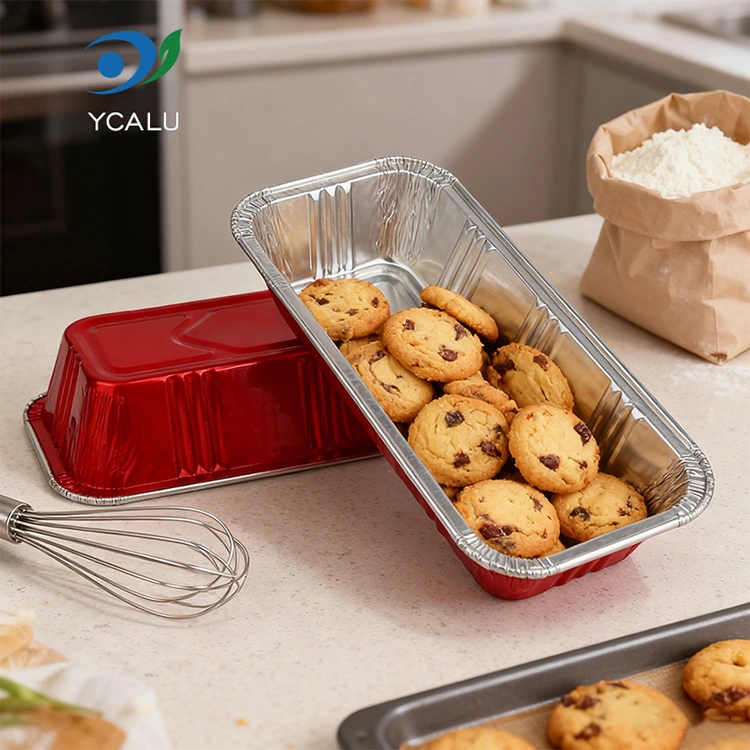 직사각형 빨간색 베이커리 케이터링 실버 알루미늄 호일 용기