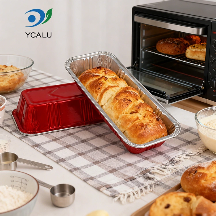 직사각형 빨간색 베이커리 케이터링 실버 알루미늄 호일 용기