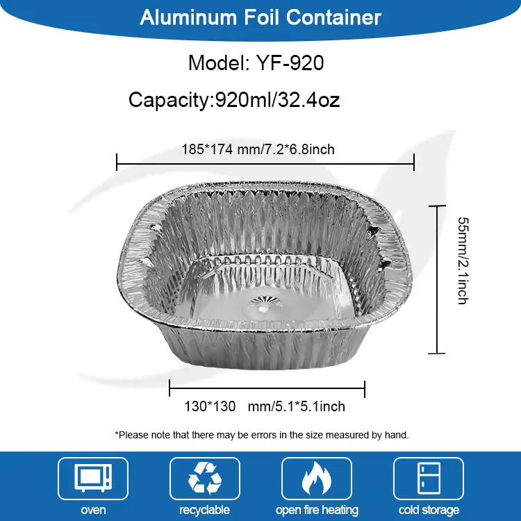 정사각형 실버 테이크 아웃 포장 알루미늄 호일 컨테이너