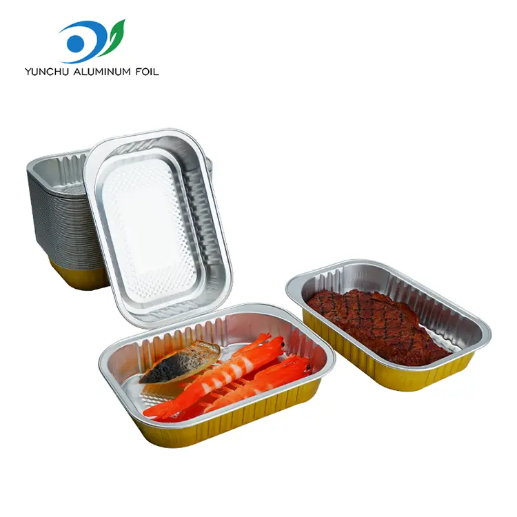 정사각형 테이크 아웃 식당 황금 알루미늄 호일 용기 정사각형 테이크 아웃 식당 황금 알루미늄 호일 용기