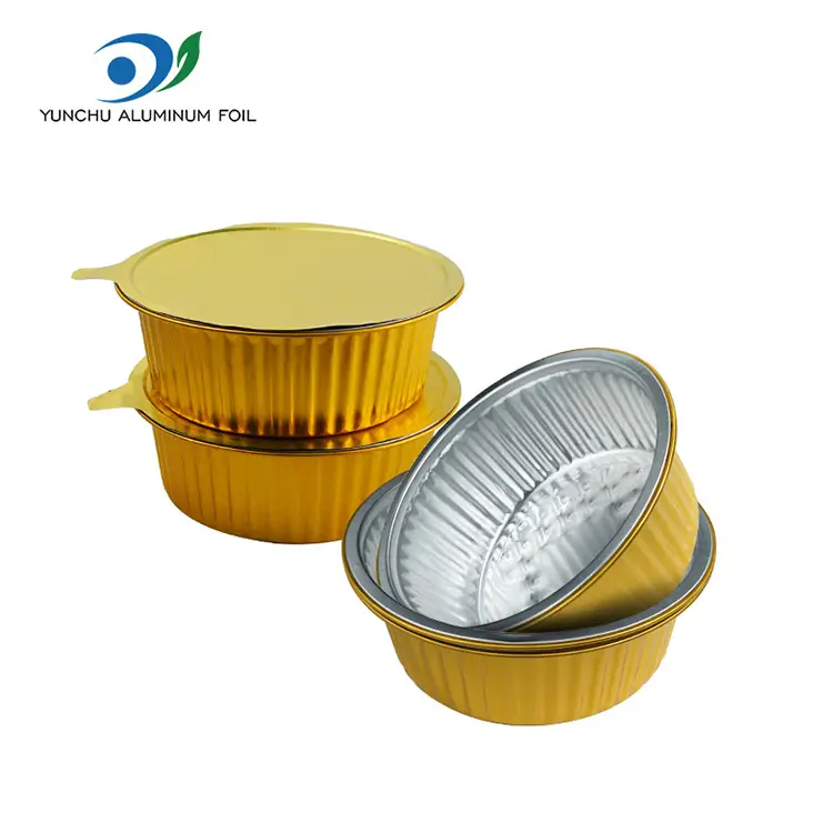 테이크 아웃 작은 뜨거운 냄비 황금 원형 알루미늄 호일 용기 테이크 아웃 작은 뜨거운 냄비 황금 원형 알루미늄 호일 용기